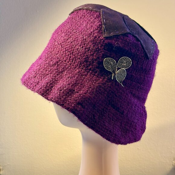 Purple Hat Handsewn Cloche Crochet Cottagecore One Size Woman\'s Boho main image 11